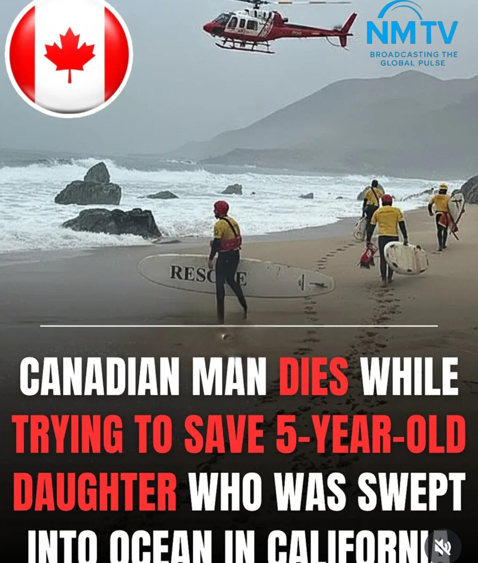 A Canadian man dies while trying to save 5 - year - old daughter who was swept into the ocean in califonia