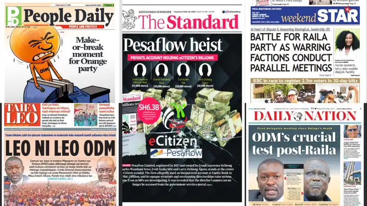 Kenyan Newspapers Review: Showdown Looms as Rival ODM Factions Plan Parallel Meetings